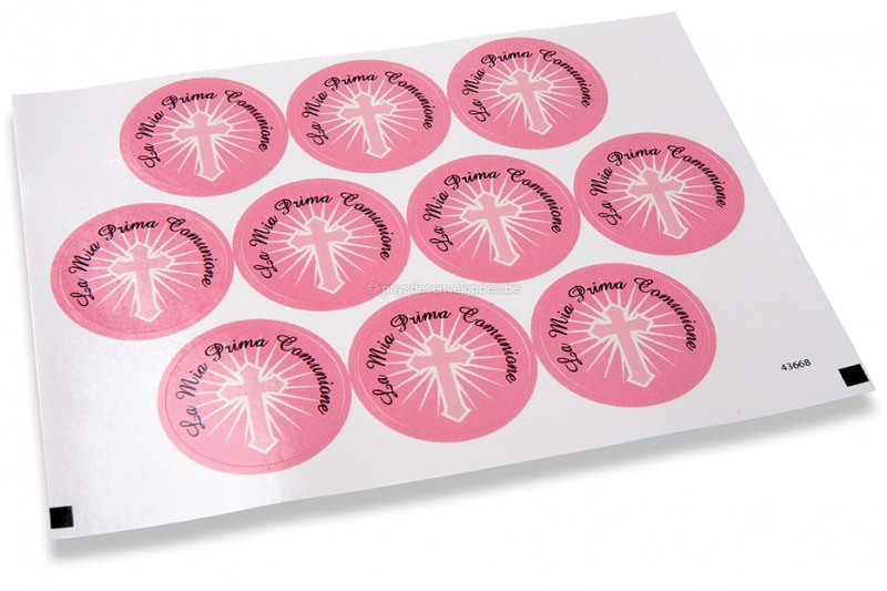 Pastilles adhésives thème communion - la mia prima comunione croix rose
