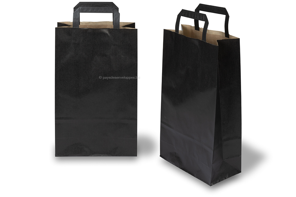 Sacs papier kraft avec anses plates - noir, 220 x 105 x 360 mm
