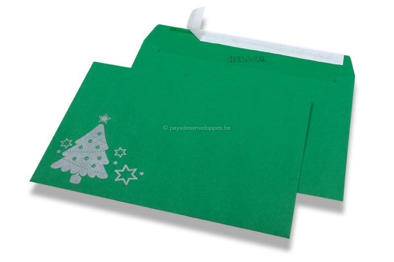 Enveloppes colorées pour Noël - Vert, avec sapin de Noël
