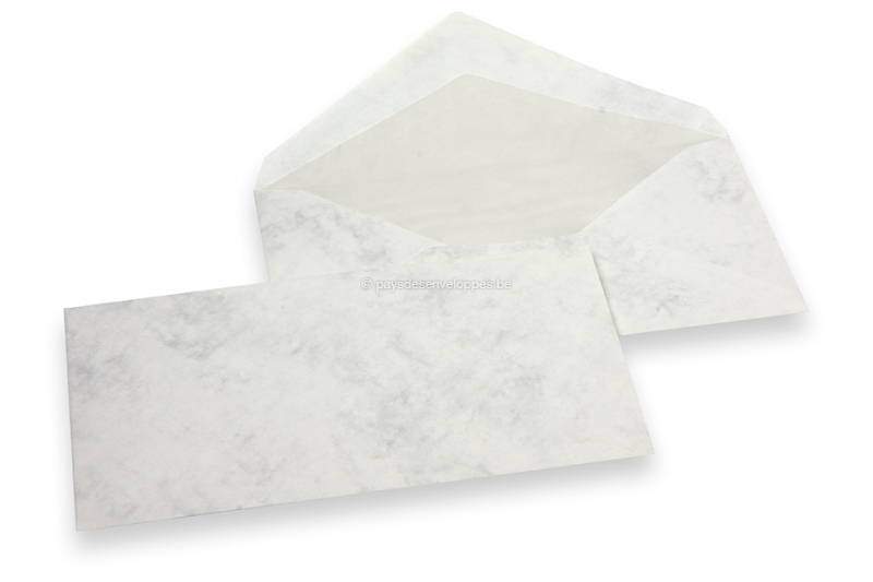 Enveloppes Marbre - 96 x 181 mm, marbré gris, doublure intérieure gris