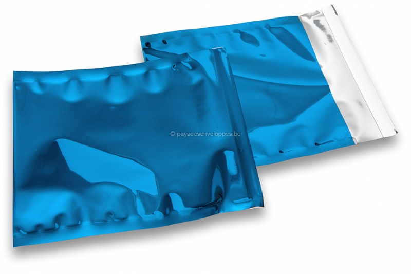 Enveloppes aluminium métallisées colorées - bleu 165 x 165 mm