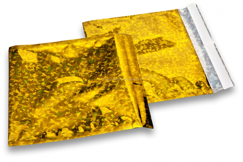 Enveloppes aluminium métallisées colorées - or holographique 165 x 165 mm
