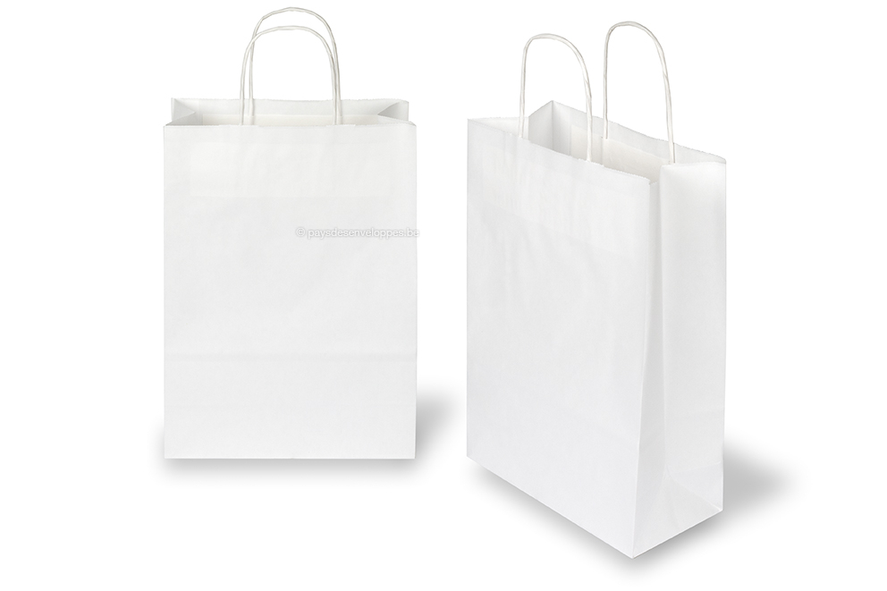 Sacs papier kraft avec anses rondes - blanc, 220 x 100 x 310 mm, 90 gr