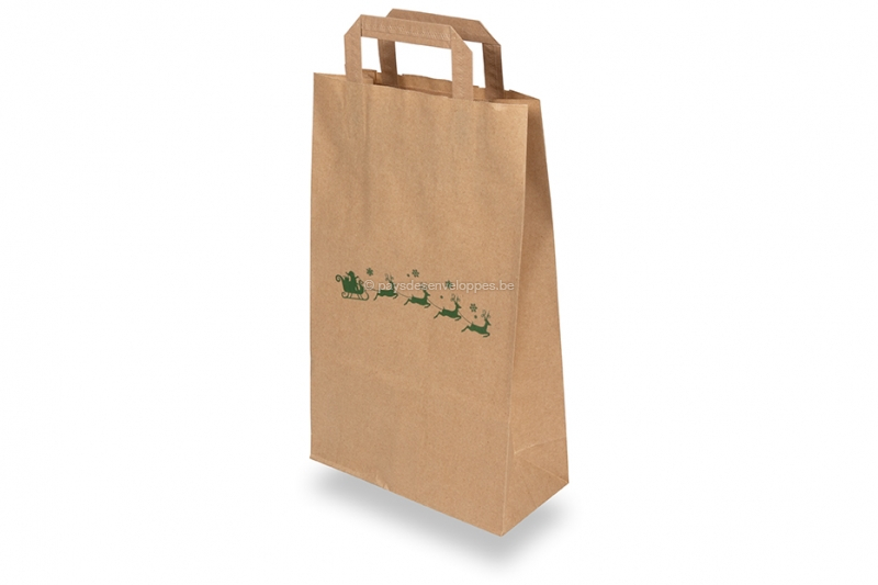 Sacs papier kraft pour Noël marron - Traîneau vert