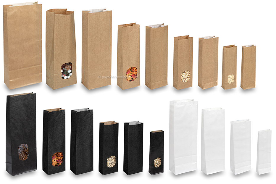 Sachets kraft - marron, noir et blanc, avec et sans fenêtre