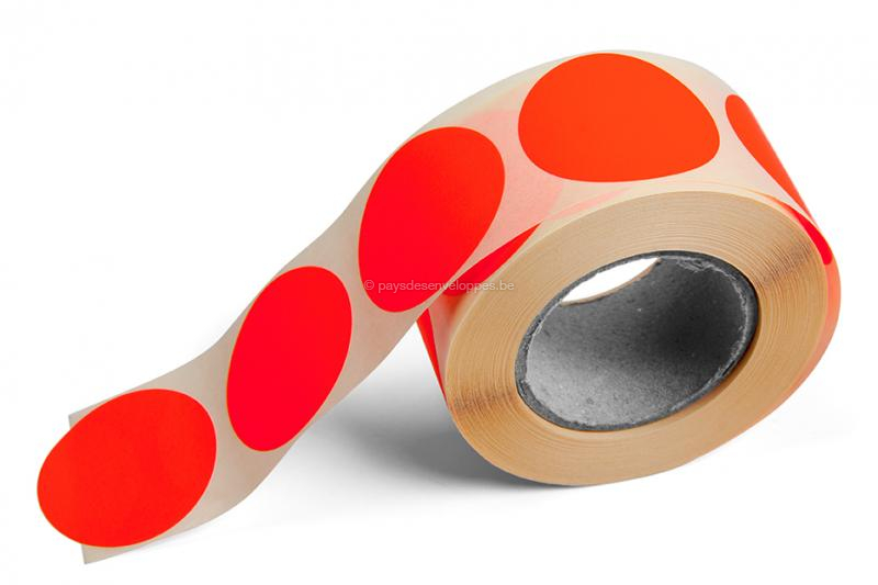 Étiquettes rondes colorées - Rouge fluorescent