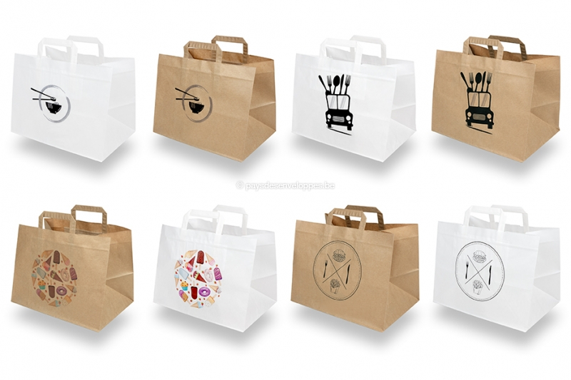 Sacs en papier pour la vente à emporter - blanc et marron