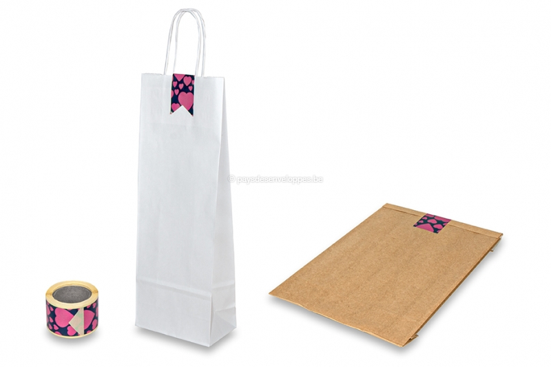 Sceau autocollant long préimprimé - coeurs