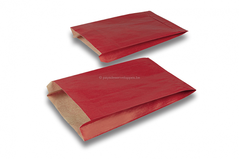 Sachets cadeaux en papier kraft couloré - rouge, 150 x 210 x 40 mm