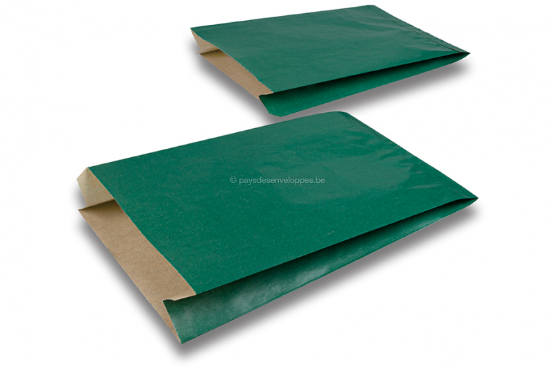 Sachets cadeaux en papier kraft couloré - vert foncé, 200 x 320 x 70 mm