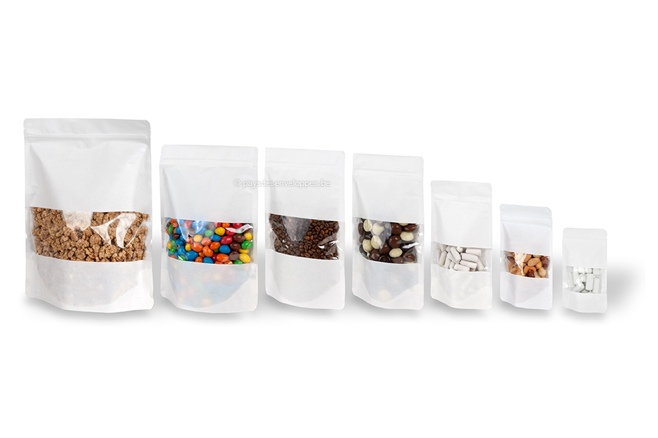 Sachets kraft à fermeture zip avec fenêtre - blanc