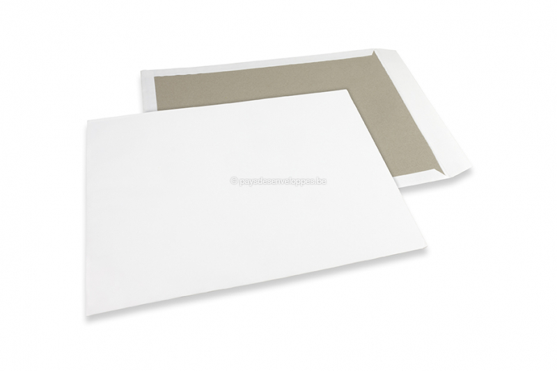 Enveloppes dos carton - 400 x 500 mm, recto kraft blanc 120 gr, dos duplex gris 700 gr, non gommé / sans fermeture adhésive
