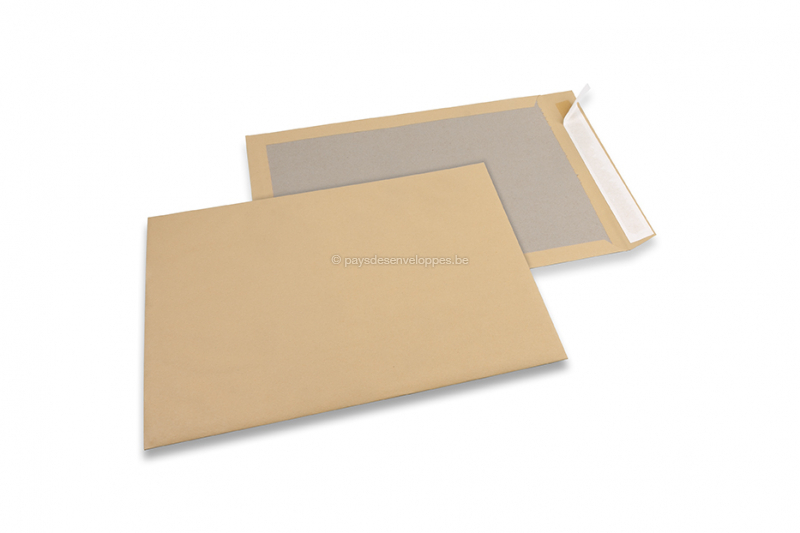 Enveloppes dos carton - 320 x 420 mm, recto kraft marron 120 gr, dos duplex gris 450 gr, fermeture adhésive