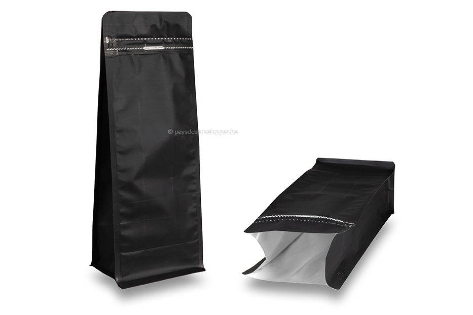 Sachets stand-up à fond plat - noir, 2000 ml / 1000 grammes café moulu