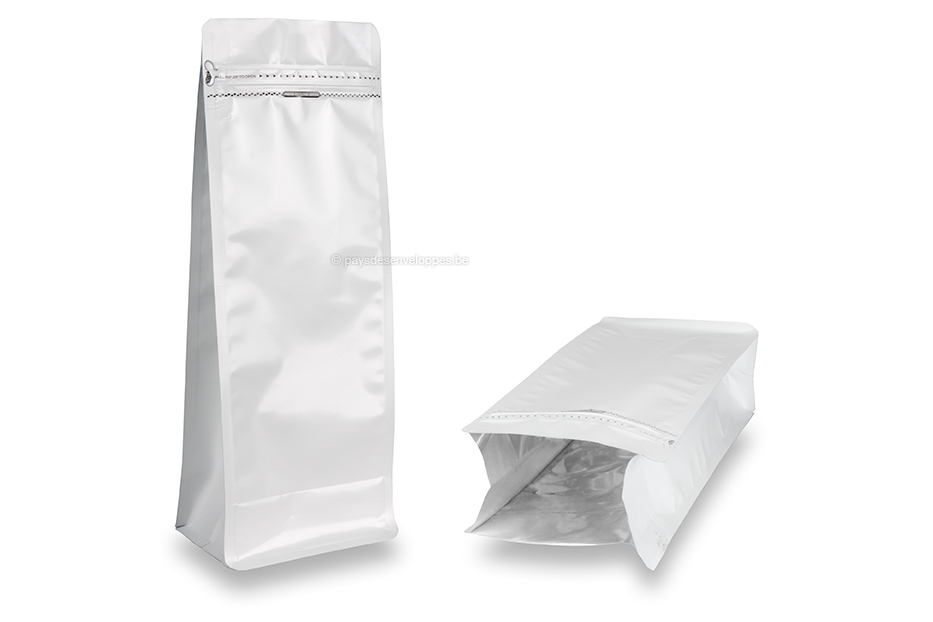 Sachets stand-up à fond plat - blanc, 2000 ml / 1000 grammes café moulu