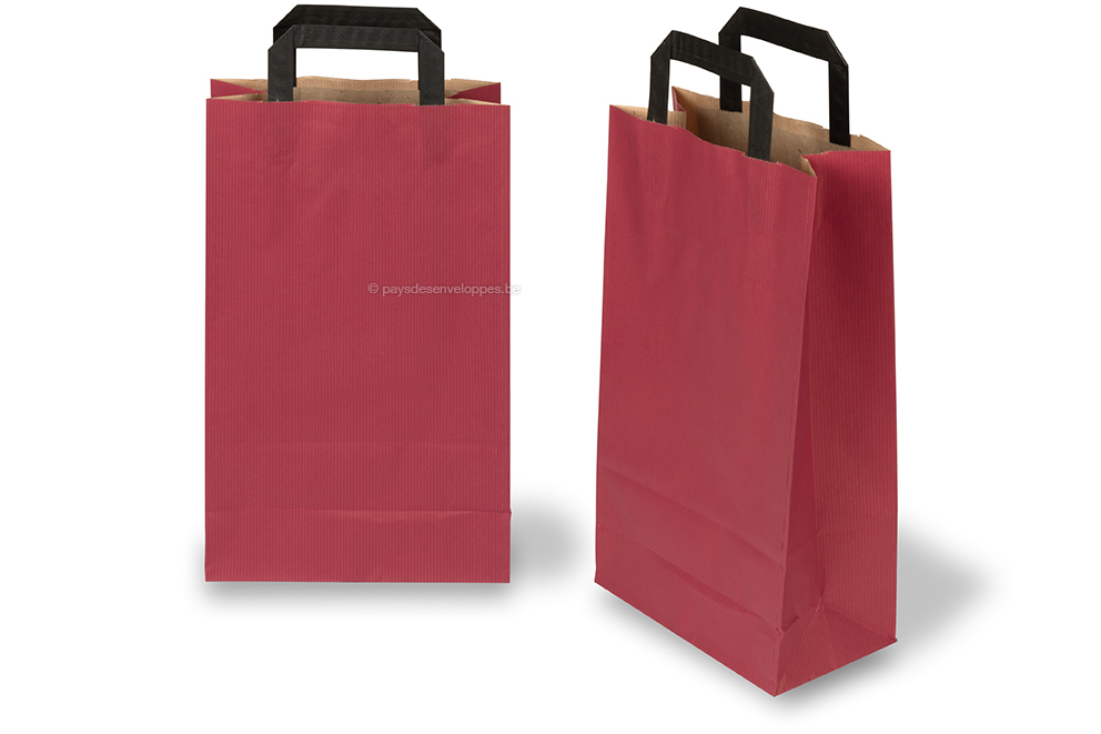 Sacs papier kraft avec anses plates - rouge, 220 x 105 x 360 mm