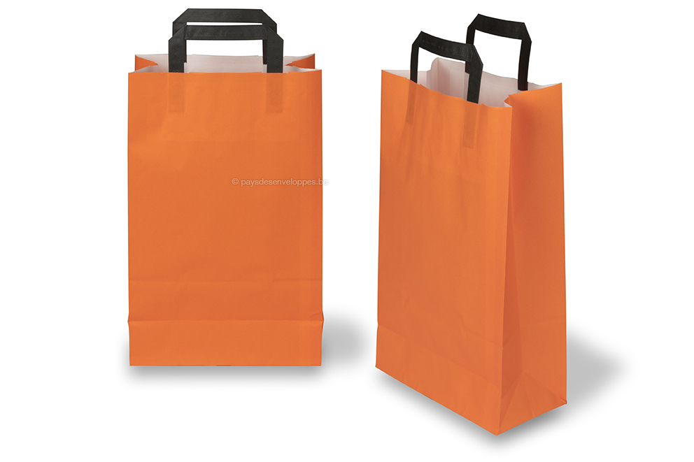 Sacs papier kraft avec anses plates - orange, 220 x 105 x 360 mm