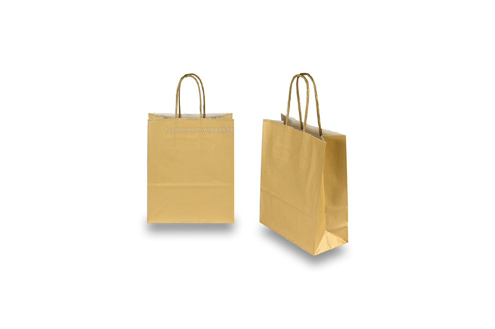 Sacs papier kraft avec anses rondes - or, 180 x 80 x 220 mm, 90 gr