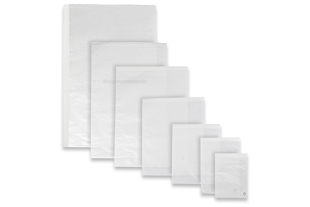 Sachets en papier cristal blanc avec bande adhésive