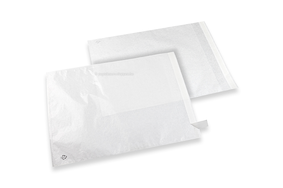 Sachets en papier cristal blanc avec bande adhésive - 270 x 300 mm